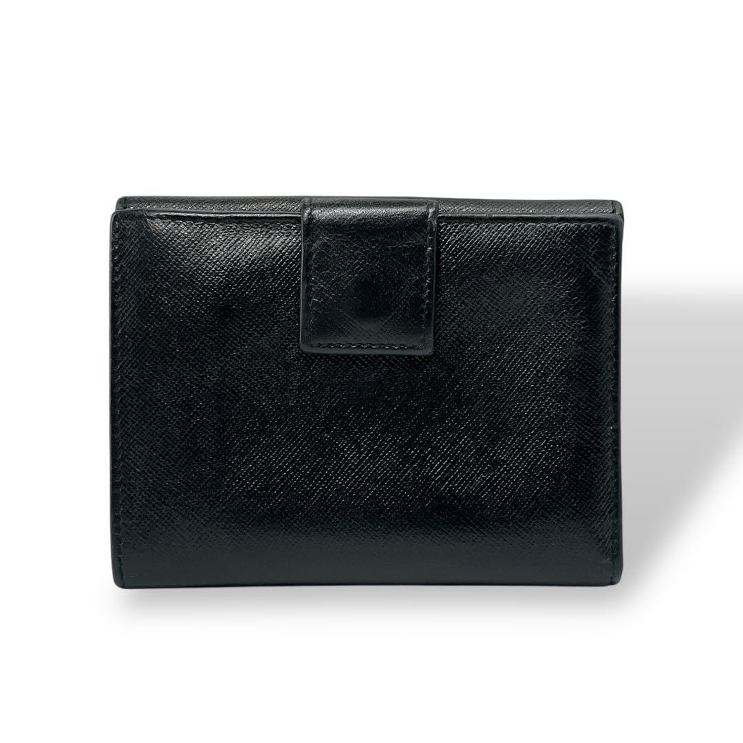 PRADA Compact Wallet Saffiano Triangular Logo Bla… - image 3