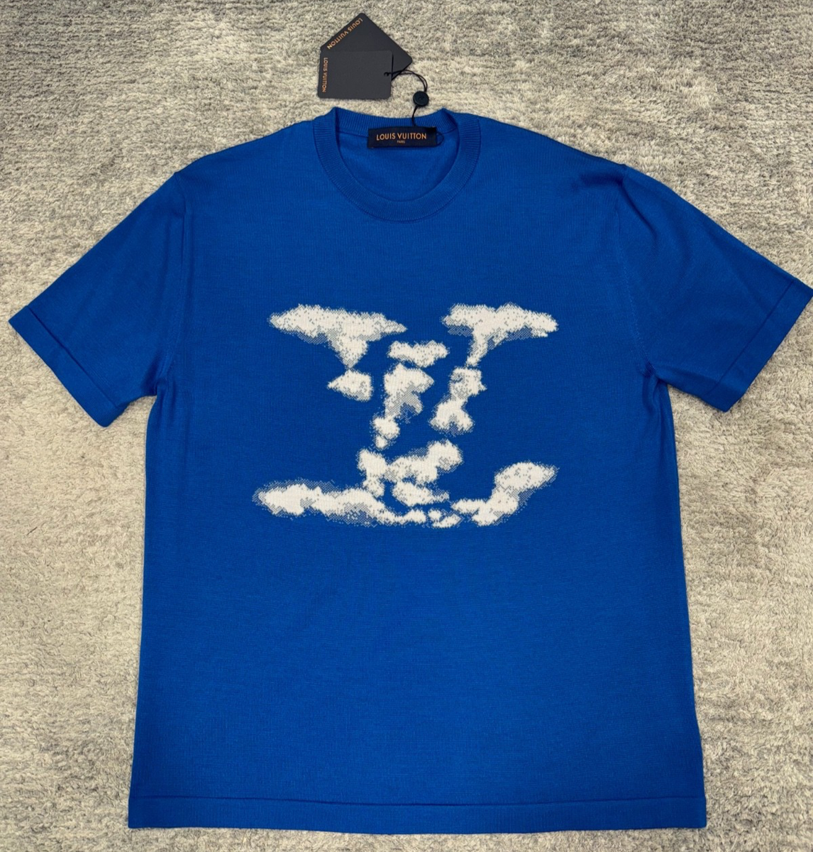 Louis Vuitton Cloud Jacquard Blue White Logo Wool Short Sleeve T