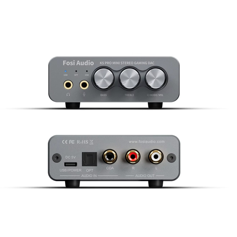 Fosi Audio K5 Pro Gaming DAC Headphone Amplifier with Mic Input PS5 PC Mac UK