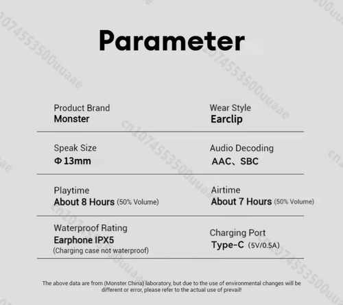 Monster OPEN AC601 Earclip TWS Clip on Earbuds Bluetooth 5.4 Headphone Water-res - Picture 12 of 13