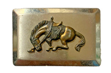 Vintage Nickel Silver Horse Belt Buckle - Rectangular Design With Equestrian Fig