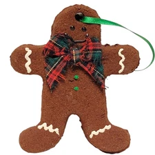 Gingerbread Man Christmas Ornament Brown Rustic Plaid Bow Holiday Decoration