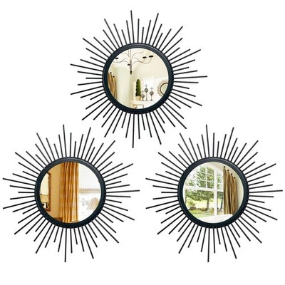 3 Set Black Sunburst Mirrors for Wall Decorative Metal Small Mirror Sets