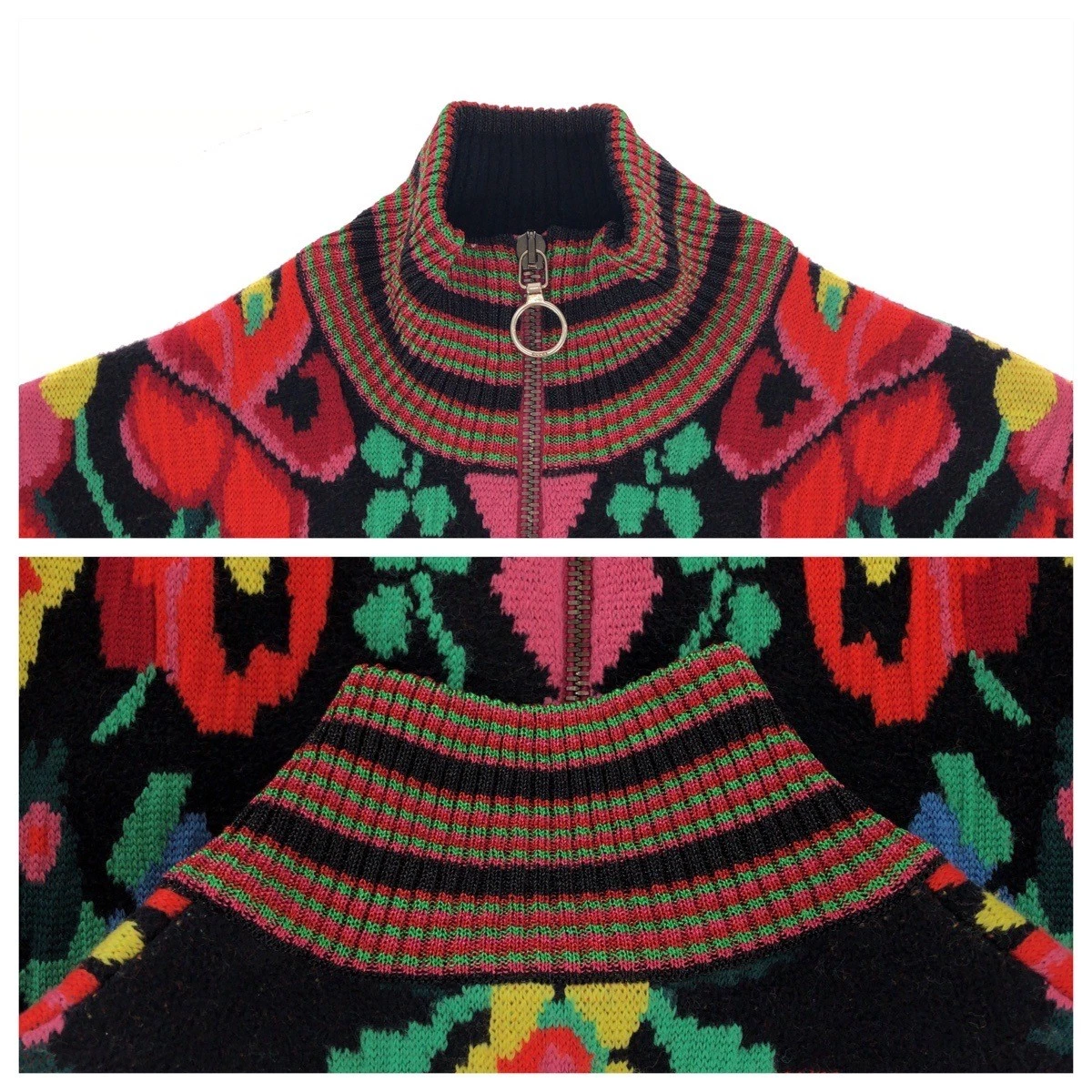 GUCCI Maglione Blusa Floreale 490210 X9F80 Rosso Multicolore Lana Rayon