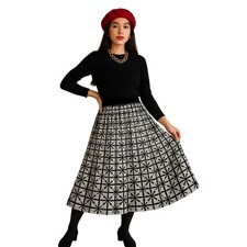 VINTAGE 70's Handmade Flocked Velvet Starburst Midi Skirt Black White