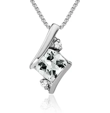 14K Solid White Gold Cushion-Cut Topaz Diamond Floating Chain Slide Necklace