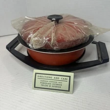 Vintage MCM New Orange MirroAluminum Cookware w/ Porcelain & Teflon