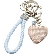 Car Crystal Keychain Rhinestone Heart-shaped Key Chain Bling Wrist Lanyard fo...