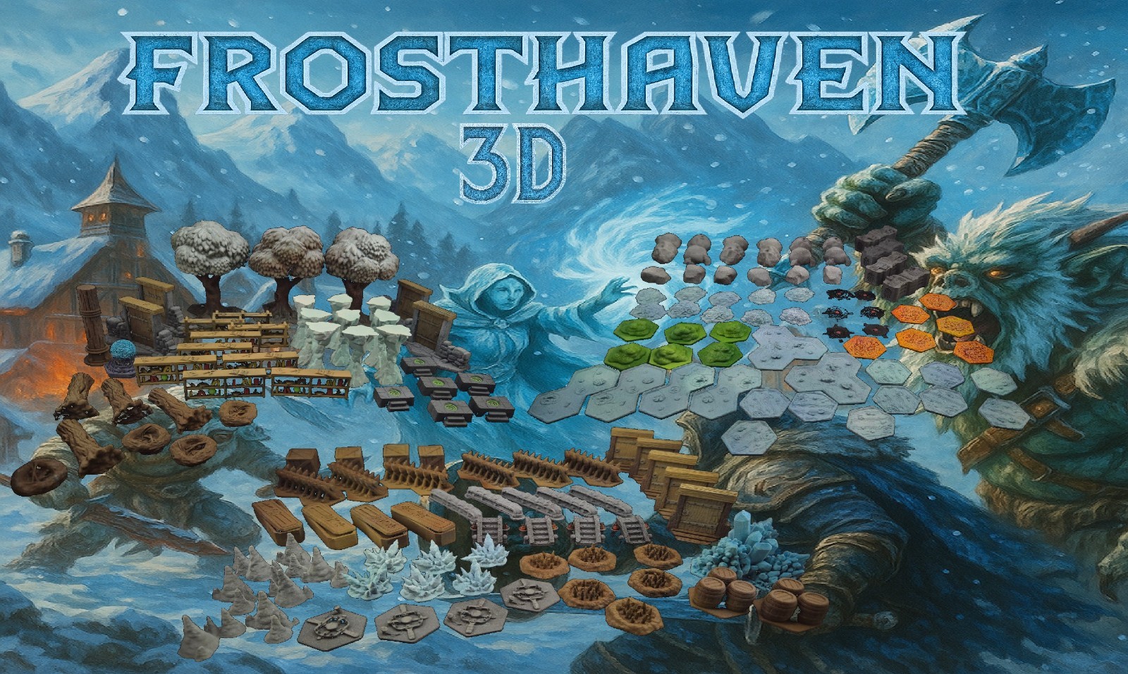 Décor de donjon pour Frosthaven avec murs amovibles et dalles 3D emboîtables