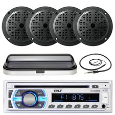 Pyle Boat USB Bluetooth AUX Radio, Cover, Antenna, 6.5" Black Marine