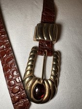 Vintage Patricia 3590 Leather Belt w/ Bold Buckle, Sz S, Croc Embossed