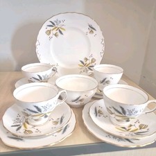 Vintage Colclough Bone China Tea Set- Golden Leaf Pattern -15 Piece Set England 