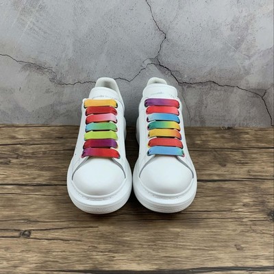 Alexander McQueen White Leather Streetwear Sneakers Rainbow Laces