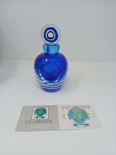 "Saturn" Fifth Avenue 6" Perfume Bottle Light Blue & Cobalt Blue HandCrafted Art