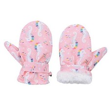 Lined Fleece Toddler Mittens Kids Winter Warm M Fits 2-3 Years Pink Seahorse