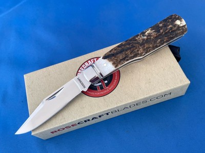 RoseCraft Blades RCT014-ST Savage Creek Gunstock Knife Genuine Stag D2 Blade
