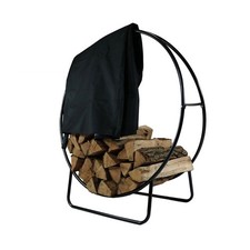 Sunnydaze 40-Inch Firewood Rack with Cover - Black Indoor Firewood Holder - L...