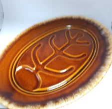 Vtg Hull Pottery Brown Drip Oval Meat Serving Platter Oven Safe USA Made 14”