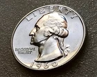 🟅 1960 BU PROOF 90% Silver Wash. 25¢ 66-Year-Old Coin