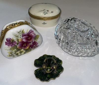 Four Small Trinket Boxes with light damage Crystal & Lenox Porcelain