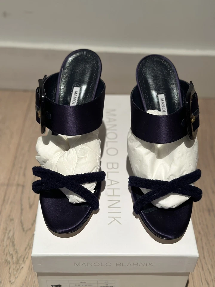 Manolo Blahnik Guey Open-Toe 105mm Mules - Blu RRP £900 - Image 3 of 4