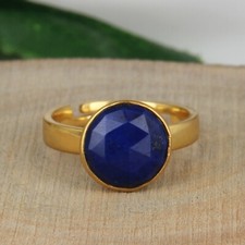 Lapis Lazuli Gemstone 925 Silver Gold Plated Girls Adjustable Rings Jewelry