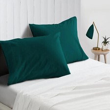 4 PCs Pillow Case Set 600 TC 100 Cotton Teal Solid Queen Size