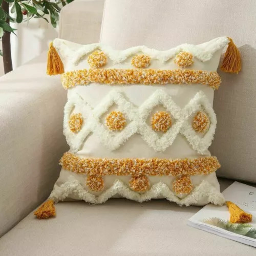 Tufted Boho Throw Cushion Cover Pillow Cover Pillowcase Tassel Pillow Covers - Picture 9 of 17