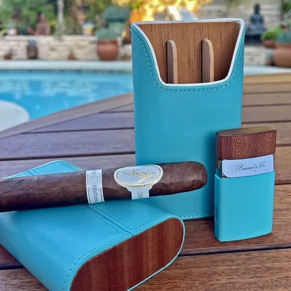 BRIZARD & CO CIGAR CUTTER WITH POUCH POSITANO OCEAN BLUE LEATHER $99