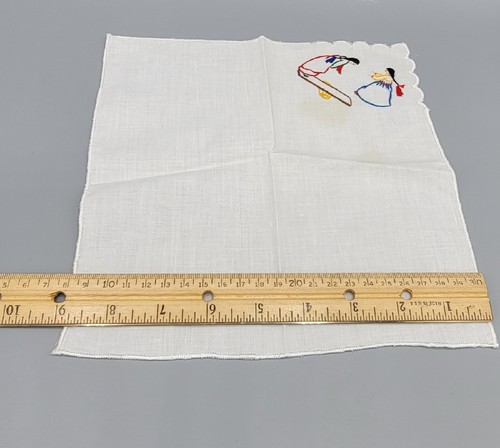 Vintage Hand Embroidered Girls Dress Playing Teeter Totter Handkerchief Hankie - Picture 5 of 6