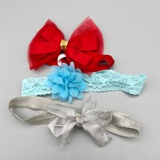 Baby/ Toddler Bow Elastic Headbands Lot of 3 Rising Star Red, Gray Blue