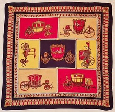 SCARF VINTAGE AUTHENTIC EQUESTRIAN ART ROYAL CARRIAGES BLUE ACETATE 26" SQUARE