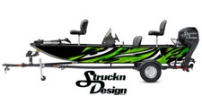 Silver Yellow Green Bending Flames Fish Bass Boat Black Decal Wrap USA Vinyl