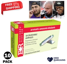 AMMONIA INHALANT AMPULES Smelling Salts for Alert Workout Faints - 10CT