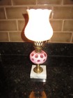 VTG FENTON CRANBERRY THUMBPRINT LAMP W/WHITE HOBNAIL SHADE, 12" -WORKING