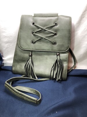 Olive Green BOHO Beautifully Sturdy Faux Leather Backpack -4 Pockets -NWOT