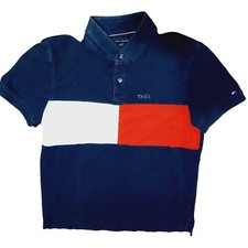 Tommy Hilfiger Polo Shirt Mens Size Medium TH85 Red White Navy Blue Read