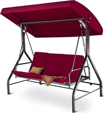 Porch Swing – 3-Seat Outdoor Canopy Swing, Convertible Bed