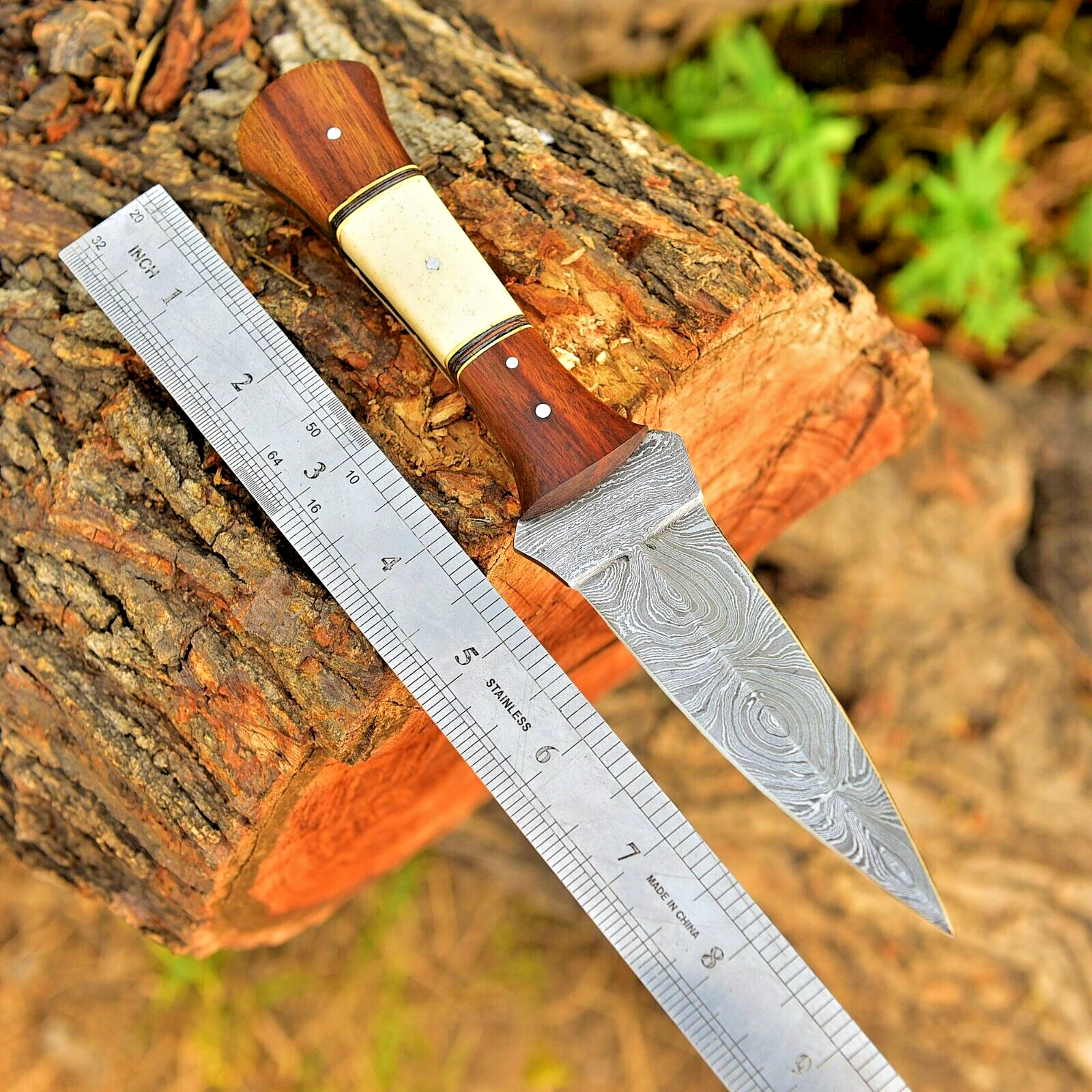 9' FULL TANG Damascus knife DAGGER Double EDGED FIXED BLADE THROWING SPORTS DIRK