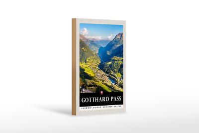 Holzschild Reise 12x18 cm Gotthard Pass Wanderung Natur Wälder Schild
