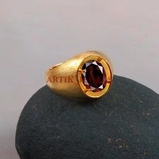 Natural Garnet Gemstone with Gold Plated 925 Sterling Silver Men's Ring #4926