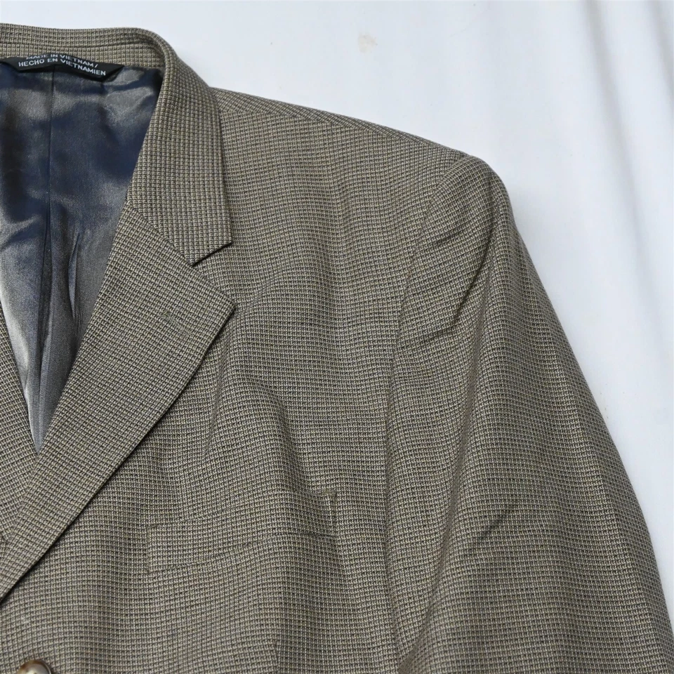 J Ferrar 44L Brown Check 100% Wool Mens Sport Coat Suit Jacket Blazer - Image 2 of 4