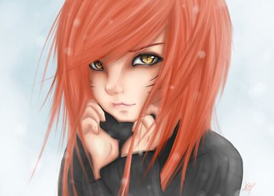 Anime cat like yellow eyes redhead face Playmat Gaming Mat