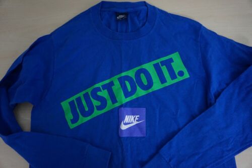 Nike VTG 80s Blue Tag Blue Lime Green Purple Just Do It Long Sleeve Shirt M USA - Afbeelding 1 van 5