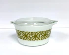 Pyrex 473 ~ 1 Qt Glass Verde Green Floral Round Shape Casserole Dish with Lid