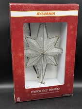 Vintage Sylvania 11" Silver Metal Star Bethlehem Star Tree Topper in Box