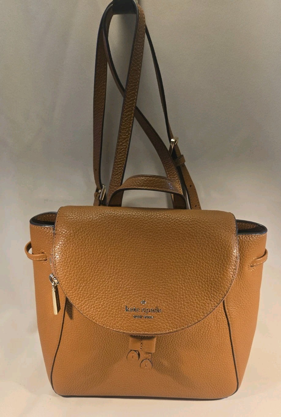 Kate Spade New York Leila Leather Backpack Warm Gingerbread Pebbled Leather