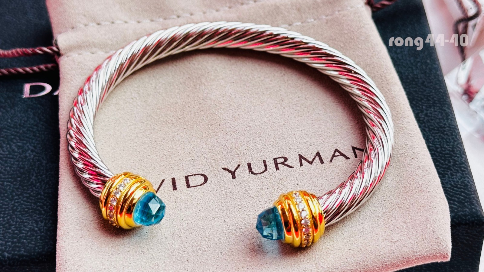 David Yurman 925 Silver 7mm Green Diamond Bracelet Size M 6-7 Inches  