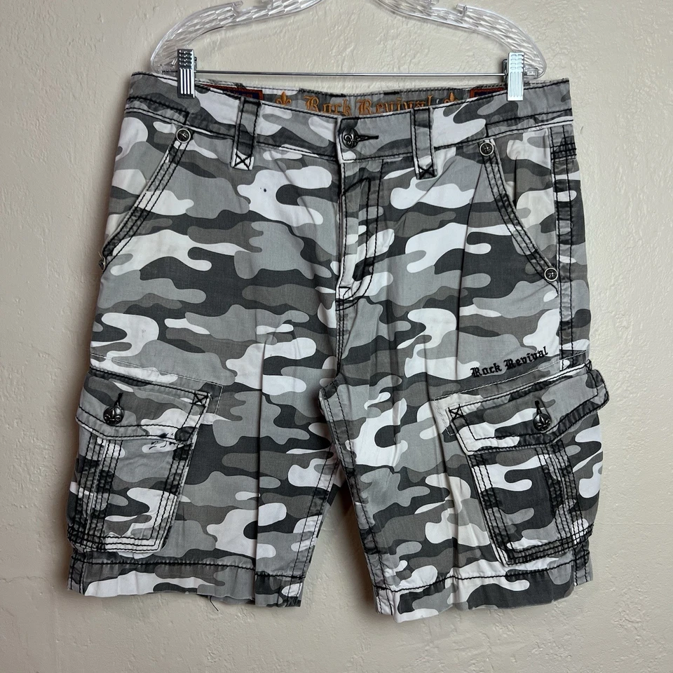 Pantalones Cortos Rock Revival Para Hombre 34 (Ajuste 36) Blanco Camuflaje Clásico Carga Foto 2 de 4