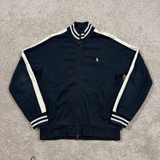 Vintage Polo Ralph Lauren Mens Track Jacket Navy Blue Cream Stripe Full Zip M